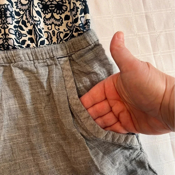 Ann Taylor LOFT Blue & Gray Floral Nautical 100% Cotton Romper Women’s L - Picture 5 of 11